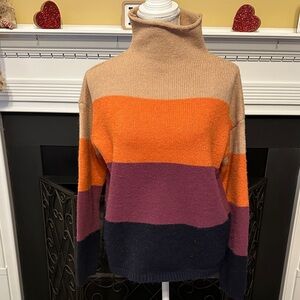 Striped Turtleneck Sweater in Tan, Orange, and Purple